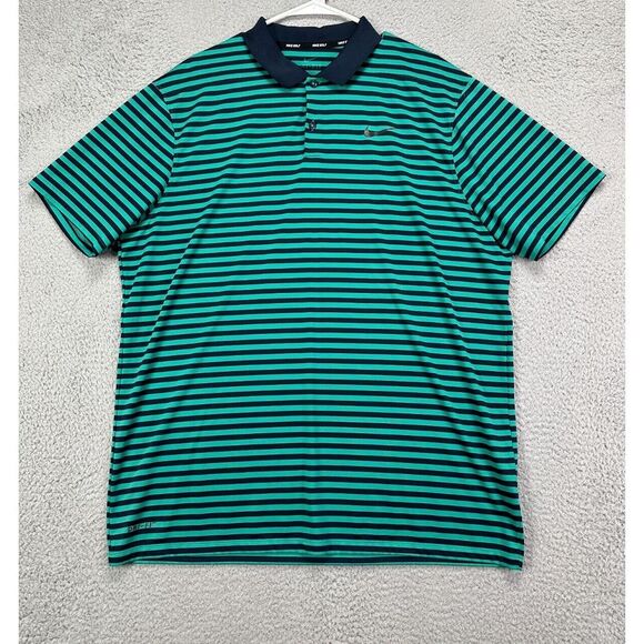 Nike Dri-Fit Golf Polo Shirt Adult XL Green Black Stripe Golfer Swoosh Rugby Men